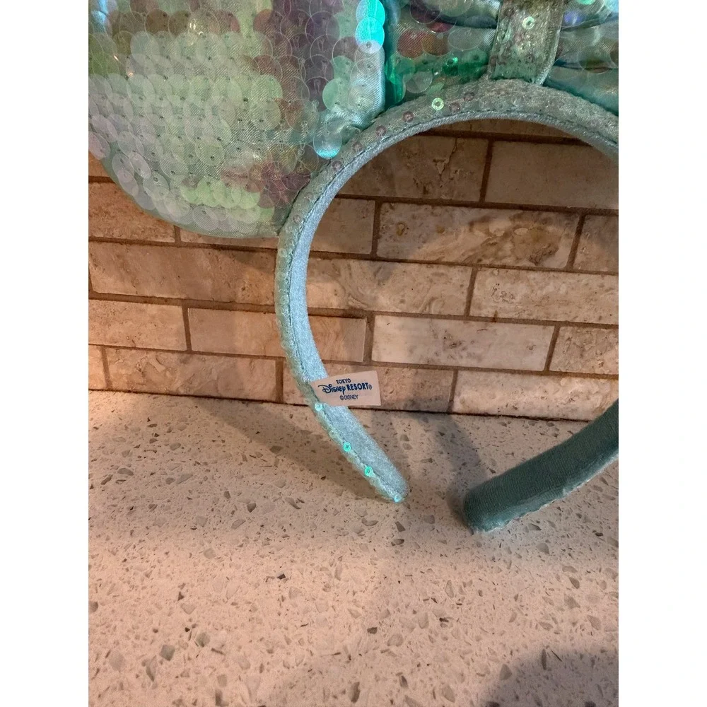 Disney Parks Minnie Mouse Headband Iridescent Mermaid Sequins Mint Green OSFM